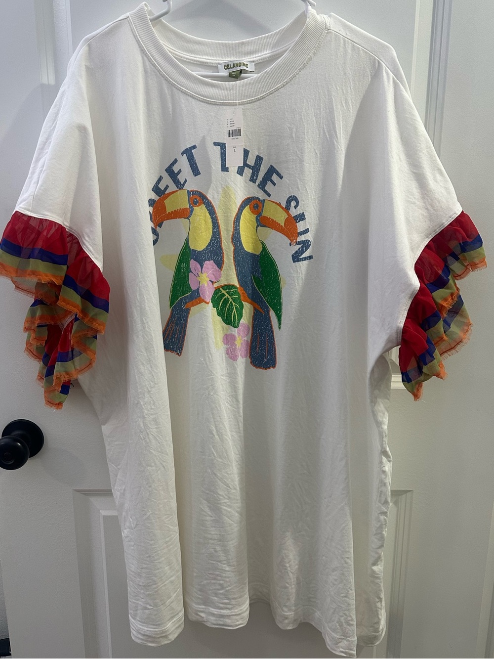 Anthropologie Celandine Toucan Graphic Shirt Dress Cover Up Size Large NWT - Picture 4 of 11